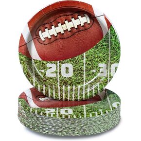 Party Paper Plates, 50-Count Disposable Dinner Plates, Football Party Supplies, Football and Field