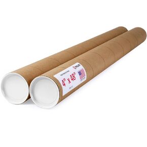 4" x 48" Reinforced Kraft Paper Mailing Tube, Pack of 2 Tubes with 2 Caps Each – USPS Approved Poster Tube – Made in USA Cardboard Tube for Shipping and Storing Posters, Prints, Artwork, or Documents