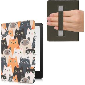 kwmobile Case Compatible with Amazon Kindle Paperwhite 11. Generation 2021 Case - PU Cover w/Strap - Cats Orange/Black/White