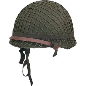 WWII US Army Helmet Replica, WW2 Helmet, M1 Helmet, WW2 Army Helmet, WW2 Gear, WW2 Helmet US Army Steel Shell with Net/Canvas Chin Strap/Cat Eye Band