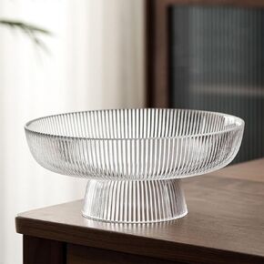 Glass Fruit Bowl,Large Decorative Glass Bowl,Decorative Pedestal Bowl for Table Décor,Fruit Bowl for Kitchen Counter Decor (Clear)