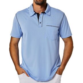 Men's Short Sleeve Polo Shirts, Casual Summer Fashion Golf Shirt with Pocket for Men