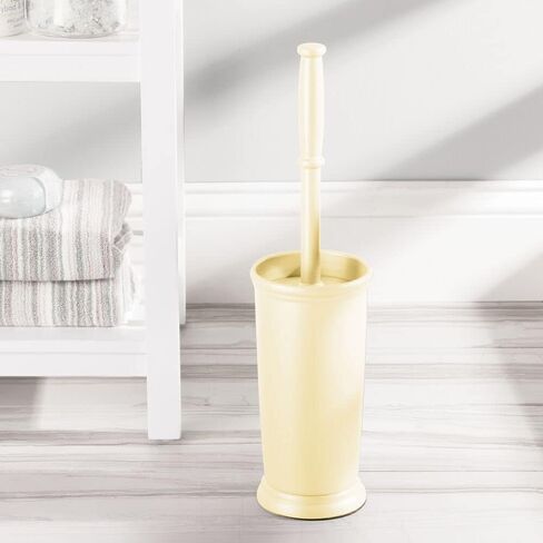 mDesign Toilet Bowl Brush and Holder - Covered Bathroom Toilet Brush - Standing Toilet Bowl Scrubber in Modern Holder - Space Saving, Deep Cleaning Brush for Toilet - Hyde Collection - Light Yellow in Kuwait