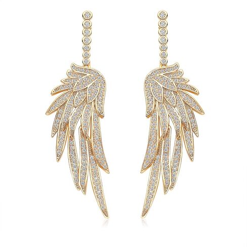 S925 Sterling Silver Post Dangle Drop Angel Wings Earrings for Women Girls Gold Blue Cubic Zirconia Crystal Guardian Angle Dangling Earrings for Wife Mom Her in Kuwait