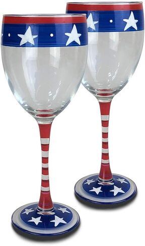 Hand Painted Wine Glasses Set of 2 - Patriotic Collection - Hand Painted Glassware by USA Artists - Unique and Decorative Wine Glasses, July 4th Kitchen Table Décor in Saudi Arabia
