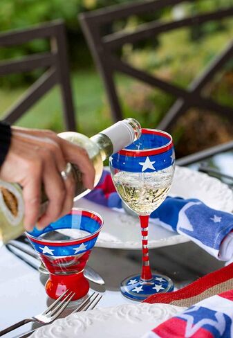 Hand Painted Wine Glasses Set of 2 - Patriotic Collection - Hand Painted Glassware by USA Artists - Unique and Decorative Wine Glasses, July 4th Kitchen Table Décor in Saudi Arabia