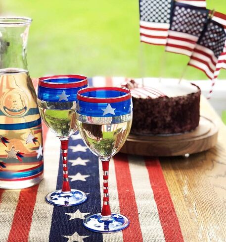 Hand Painted Wine Glasses Set of 2 - Patriotic Collection - Hand Painted Glassware by USA Artists - Unique and Decorative Wine Glasses, July 4th Kitchen Table Décor in Saudi Arabia