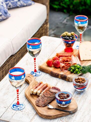 Hand Painted Wine Glasses Set of 2 - Patriotic Collection - Hand Painted Glassware by USA Artists - Unique and Decorative Wine Glasses, July 4th Kitchen Table Décor in Saudi Arabia
