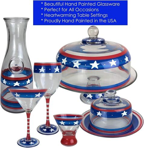 Hand Painted Wine Glasses Set of 2 - Patriotic Collection - Hand Painted Glassware by USA Artists - Unique and Decorative Wine Glasses, July 4th Kitchen Table Décor in Saudi Arabia