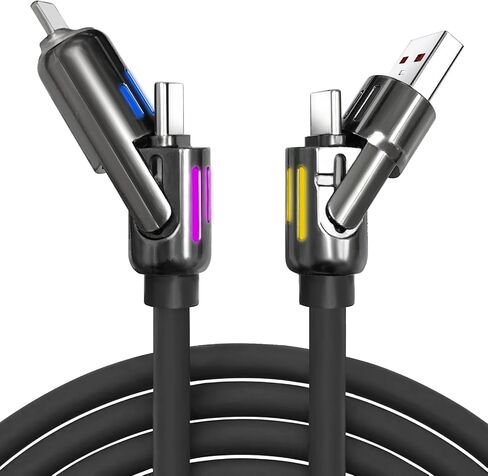 4 في 1 شحن كابل USB C 65W كبل سريع 6 مم سيليكون USB C إلى سلك الشاحن USB C ، شحن Multi Cable Combo Type C/USB A/L منفذ iPhone/iPad/Samsung/MacBook 5 '(أسود) in Saudi Arabia