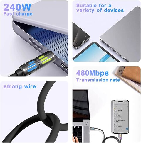 4 في 1 شحن كابل USB C 65W كبل سريع 6 مم سيليكون USB C إلى سلك الشاحن USB C ، شحن Multi Cable Combo Type C/USB A/L منفذ iPhone/iPad/Samsung/MacBook 5 '(أسود) in Saudi Arabia