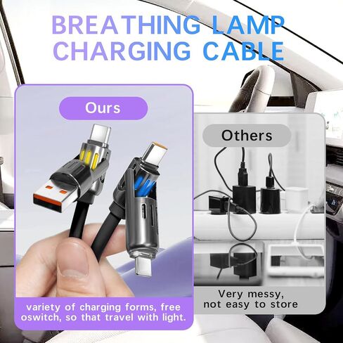 4 في 1 شحن كابل USB C 65W كبل سريع 6 مم سيليكون USB C إلى سلك الشاحن USB C ، شحن Multi Cable Combo Type C/USB A/L منفذ iPhone/iPad/Samsung/MacBook 5 '(أسود) in Saudi Arabia