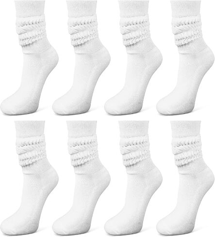 4Pairs Women's Slouch Socks Cotton Scrunch Socks Extra Long Stacked Socks Heavy Knitted Boot Sock Size 9 to 11 (White) in Saudi Arabia