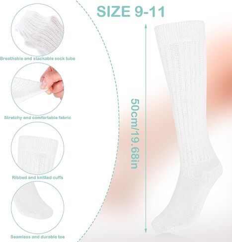 4Pairs Women's Slouch Socks Cotton Scrunch Socks Extra Long Stacked Socks Heavy Knitted Boot Sock Size 9 to 11 (White) in Saudi Arabia
