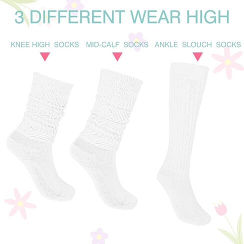 4Pairs Women's Slouch Socks Cotton Scrunch Socks Extra Long Stacked Socks Heavy Knitted Boot Sock Size 9 to 11 (White) in Saudi Arabia