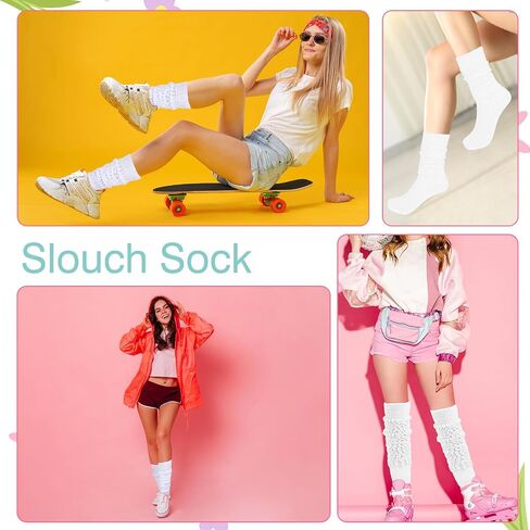 4Pairs Women's Slouch Socks Cotton Scrunch Socks Extra Long Stacked Socks Heavy Knitted Boot Sock Size 9 to 11 (White) in Saudi Arabia