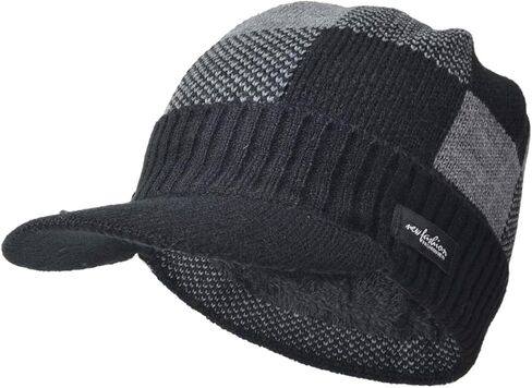 Ruphedy Mens Beanie with Brim Winter Hat Knitted Thick Fleece Visor Beanie with Bill B5042 in Kuwait