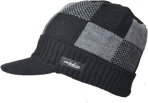 Ruphedy Mens Beanie with Brim Winter Hat Knitted Thick Fleece Visor Beanie with Bill B5042 in Kuwait