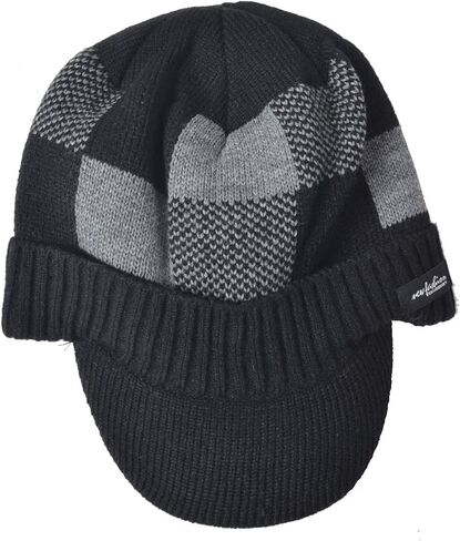 Ruphedy Mens Beanie with Brim Winter Hat Knitted Thick Fleece Visor Beanie with Bill B5042 in Kuwait