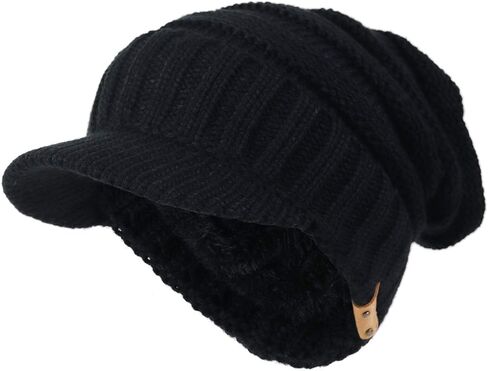 Ruphedy Mens Beanie with Brim Winter Hat Knitted Thick Fleece Visor Beanie with Bill B5042 in Kuwait
