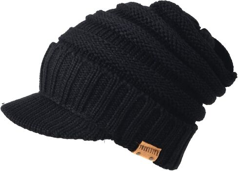 Ruphedy Mens Beanie with Brim Winter Hat Knitted Thick Fleece Visor Beanie with Bill B5042 in Kuwait
