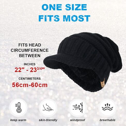 Ruphedy Mens Beanie with Brim Winter Hat Knitted Thick Fleece Visor Beanie with Bill B5042 in Kuwait