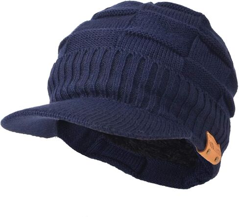 Ruphedy Mens Beanie with Brim Winter Hat Knitted Thick Fleece Visor Beanie with Bill B5042 in Kuwait