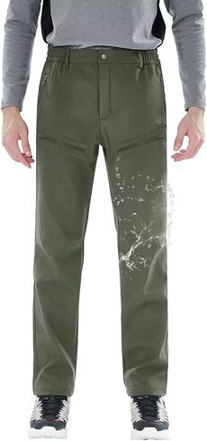 Men's Fleece Lined Waterproof Hiking Insulated Softshell Pants Slim with Pockets Outdoor in Kuwait