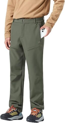 Men's Fleece Lined Waterproof Hiking Insulated Softshell Pants Slim with Pockets Outdoor in Kuwait