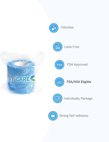 FriCARE Latex Free Self Adhesive Bandage Wrap, Fluorescent Colors First Aid Supplies Medical Tape Self-Adherent Cohesive Bandages, Non-Woven Elastic Athletic Spat Tape Vet Wrap 6 Rolls 2" x 5 Yards in Kuwait
