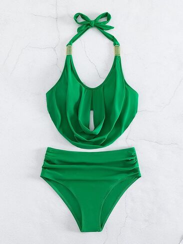 Triens Floerns Women's Cowl Halter Tie Back Back High Pheched Bikini Bikini Swimsuit in Kuwait