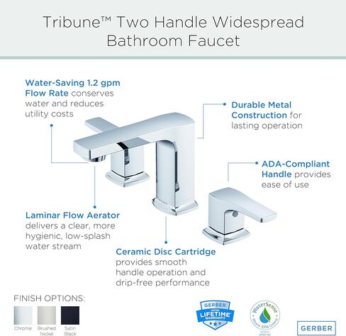 Gerber Tribune تعامل اثنين من صنبور الحمام على نطاق واسع 1.2 GPM ، ويشمل تصريف اللمس المعدني والكروم in Kuwait