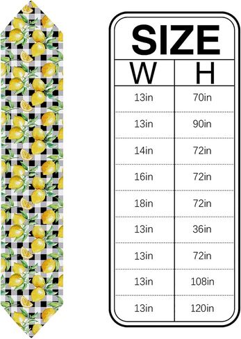 Linen Burlap Table Runner Spring Farmhouse Dresser Scarves, Yellow Lemon on Buffalo Plaid Table Runners for Family Dinner/Holiday Party/Events/Kitchen Dining Coffee Indoor Party, Black White 13x120In in Kuwait
