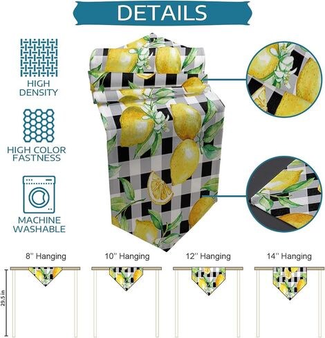 Linen Burlap Table Runner Spring Farmhouse Dresser Scarves, Yellow Lemon on Buffalo Plaid Table Runners for Family Dinner/Holiday Party/Events/Kitchen Dining Coffee Indoor Party, Black White 13x120In in Kuwait