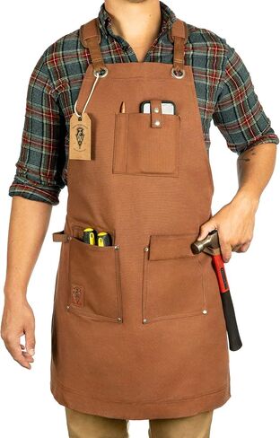 Waxed Canvas Heavy Duty Work Apron With Pockets - Deluxe Edition with Quick Release Buckle Adjustable up to XXL for Men and Women (Brown Deluxe Edition) in Saudi Arabia