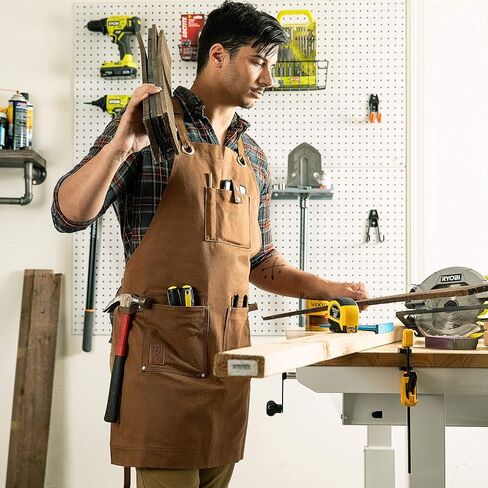 Waxed Canvas Heavy Duty Work Apron With Pockets - Deluxe Edition with Quick Release Buckle Adjustable up to XXL for Men and Women (Brown Deluxe Edition) in Saudi Arabia