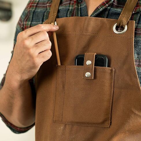 Waxed Canvas Heavy Duty Work Apron With Pockets - Deluxe Edition with Quick Release Buckle Adjustable up to XXL for Men and Women (Brown Deluxe Edition) in Saudi Arabia