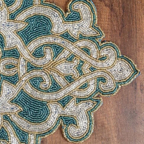 Beaded Table Runner 36inch,Glitz Table Runner,Decorative Table Runner,Farmhouse Decor Table Runner,Rustic Bridal Shower Beaded Table Runner,Beaded Christmas Table Runner 13x36 Teal Gold Silver in Saudi Arabia