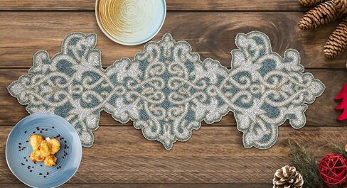 Beaded Table Runner 36inch,Glitz Table Runner,Decorative Table Runner,Farmhouse Decor Table Runner,Rustic Bridal Shower Beaded Table Runner,Beaded Christmas Table Runner 13x36 Teal Gold Silver in Saudi Arabia