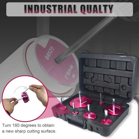 7Pcs Plastic Pipe Fitting Reamer Kit, PVC Fitting/Socket Saver Kit Includes 3/4 Inch, 1 Inch, 1-1/4 Inch, 1-1/2 Inch, 2 Inch, 3 Inch, 4 Inch heads and Tool box. Fit into standard 1/2" drills in Kuwait