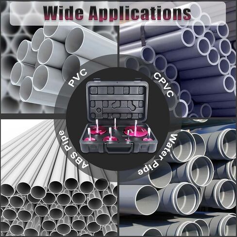 7Pcs Plastic Pipe Fitting Reamer Kit, PVC Fitting/Socket Saver Kit Includes 3/4 Inch, 1 Inch, 1-1/4 Inch, 1-1/2 Inch, 2 Inch, 3 Inch, 4 Inch heads and Tool box. Fit into standard 1/2" drills in Kuwait