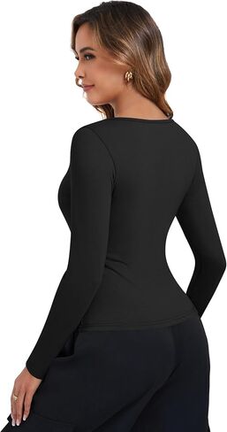 Riyiper 3 Pack Women's Long Sleeve Crop Tops Y2k Slim Fit Square Crew V Neck Shirts Casual Basics Layering in Saudi Arabia