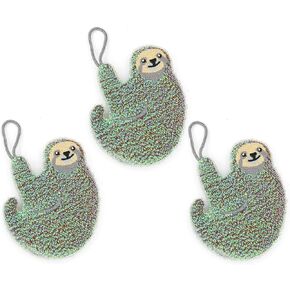 Kikkerland Nylon Scrub Sponge - Set of 3 - Handy, Durable & Effective for All Dinnerware & Cookware Surfaces - Cute Sloth Design