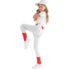 Youth Girls' Utility Softball Pants - Low Rise 3/4 Length Knicker Style Tapered Leg Kids Baseball Pants Dual-Layer Knee