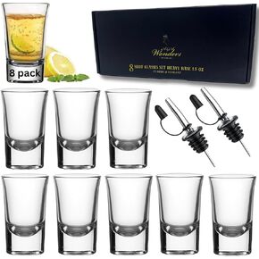 A & A Wonders 1.5 OZ SHOT CORSES مجموعة من 8 مع مجموعة زجاجية ثقيلة ، مجموعة من الزجاج ، مرجح - لصندوق هدايا نظارات الفودكا تيكيلا (مجموعة من 8)