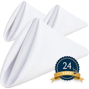 Wealuxe White Cloth Napkins Set of 24-17x17 Inches, 220 GSM Thick and Durable 100% Polyester Napkins, Stain and Wrinkle Free Dinner Napkins Cloth Washable, Soft