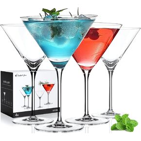 LUNA & MANTHA Martini Glasses Set of 4, Hand Blown Crystal Large Martini Glass Set 9oz, Elegant Cocktail for Bar, Manhattan, Gin, Tequila Gift Set for Birthday, Housewarming