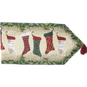 Tache Green Holiday Christmas Hang My Stockings by The Fireplace Decorative Festive Tapestry Woven Table Runners, 13 x 72