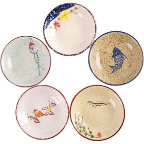 WHJY Japanese Retro Porcelain Side Dish Ceramic Side Dishes Bowl Seasoning Dishes Soy Dipping Sauce Dishes - Set of 5