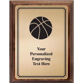 Crown Awards Basketball Plaque Award, 6x8 Personalized Gold Basketball Team Metal Trophy On Walnut Wood Plaque with Custom Engraving Prime